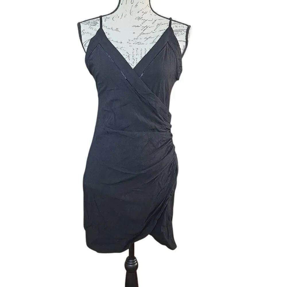 Intimately Free People Women's Size Large Black V-Neck Cami Ruched Dress